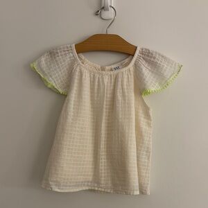 GAP Cream and Green Tank Top with Ruffled Neckline